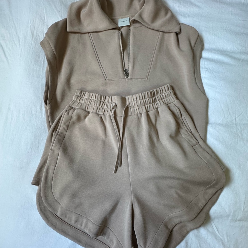 Varley Taupe half zip tank + Ollie shorts - medium set